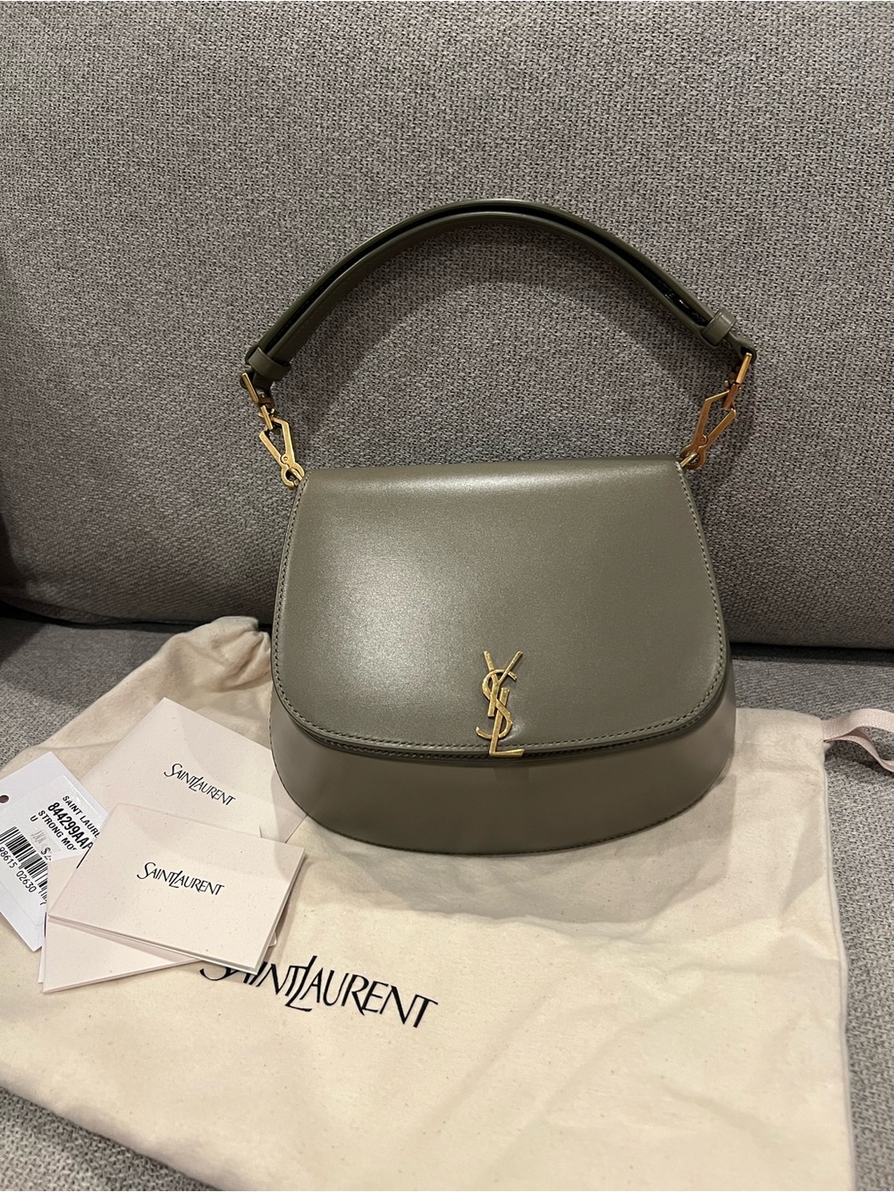 NEW SAINT LAURENT YSL VOLTAIRE TOP HANDLE LEATHER SHOULDER BAG - Thyme (Sage)